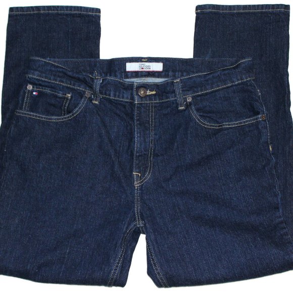 Mens TOMMY HILFIGER DENIM Jeans Slim Fit Dark Wash Straight Leg - Picture 3 of 9